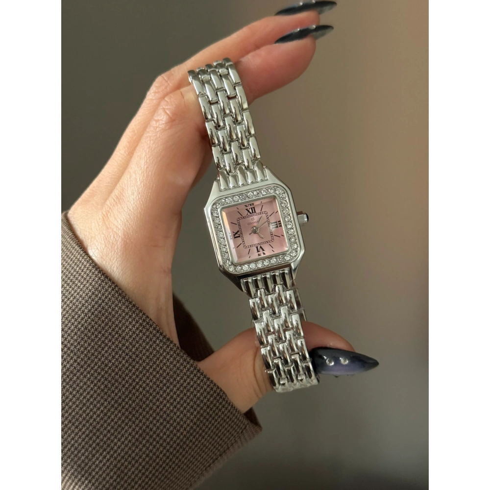 Silver Pembe Taşlı Kol Saati