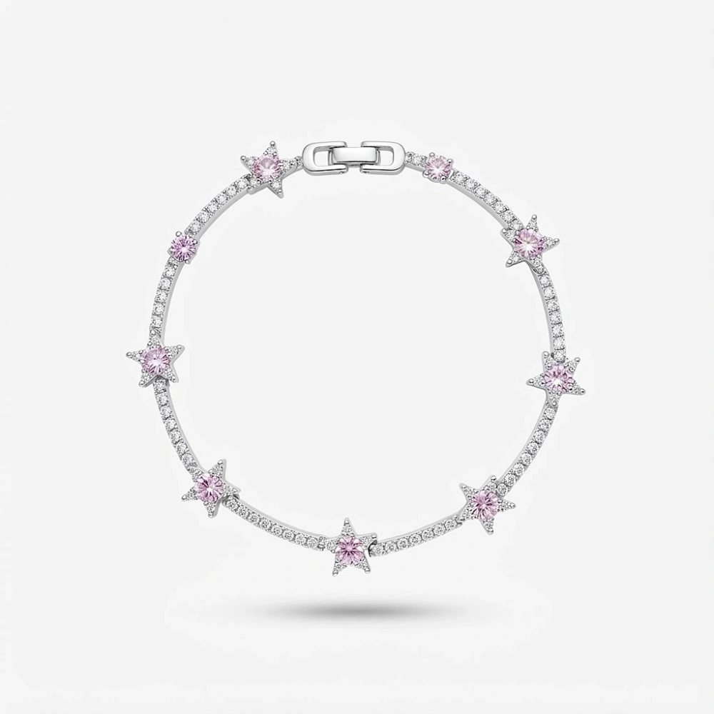 Silver Pembe Taşlı Yıldız Bileklik