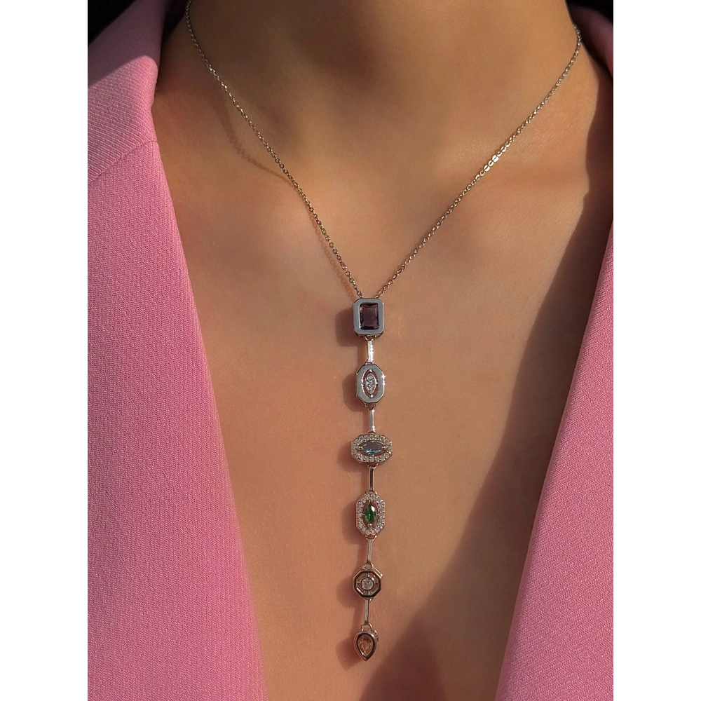 Silver Renkli Baget Taşlı Kolye