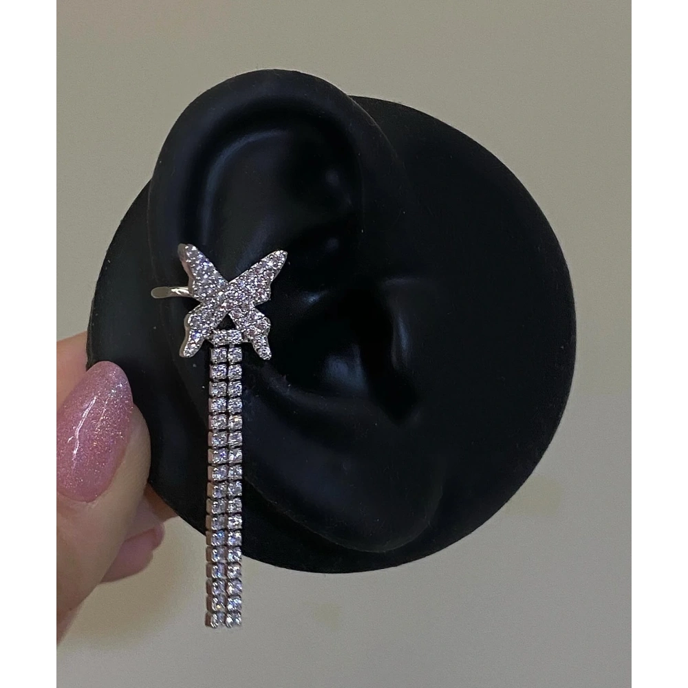 Silver Sallantılı Taşlı Kelebek Earcuff