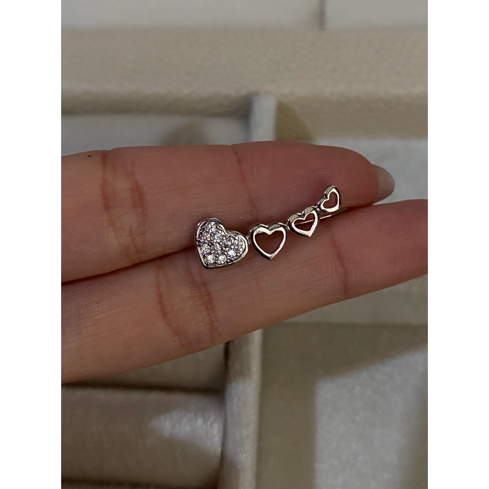 Silver Taş Detaylı Kalpli Küpe