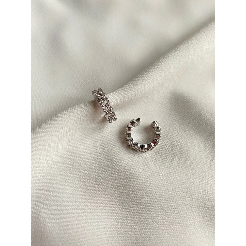 Silver Taşlı Zincir Earcuff