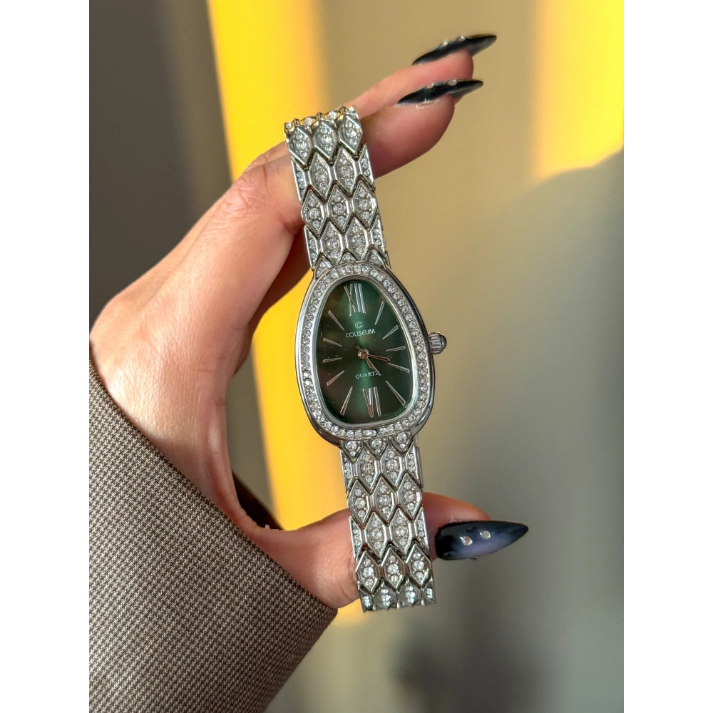 Silver Yeşil Kadran Taşlı Kol Saati