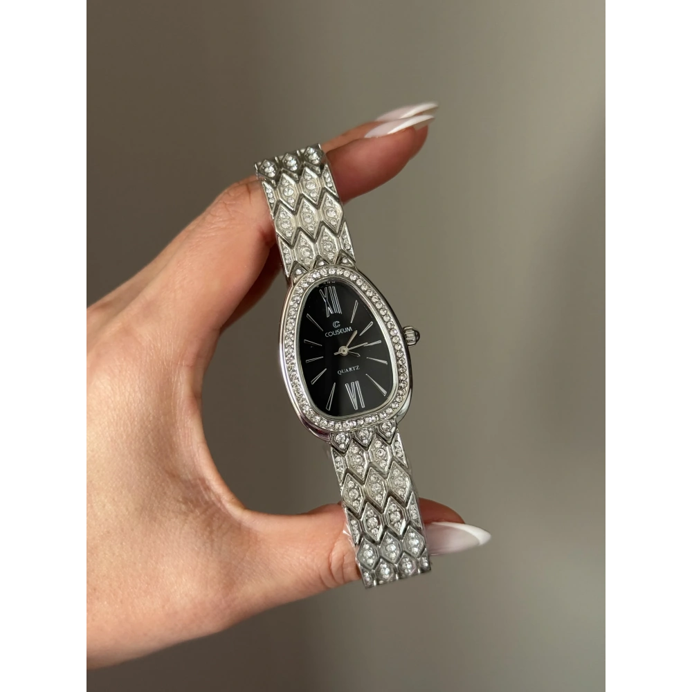 Siyah Kadranlı Taşlı Kol Saati