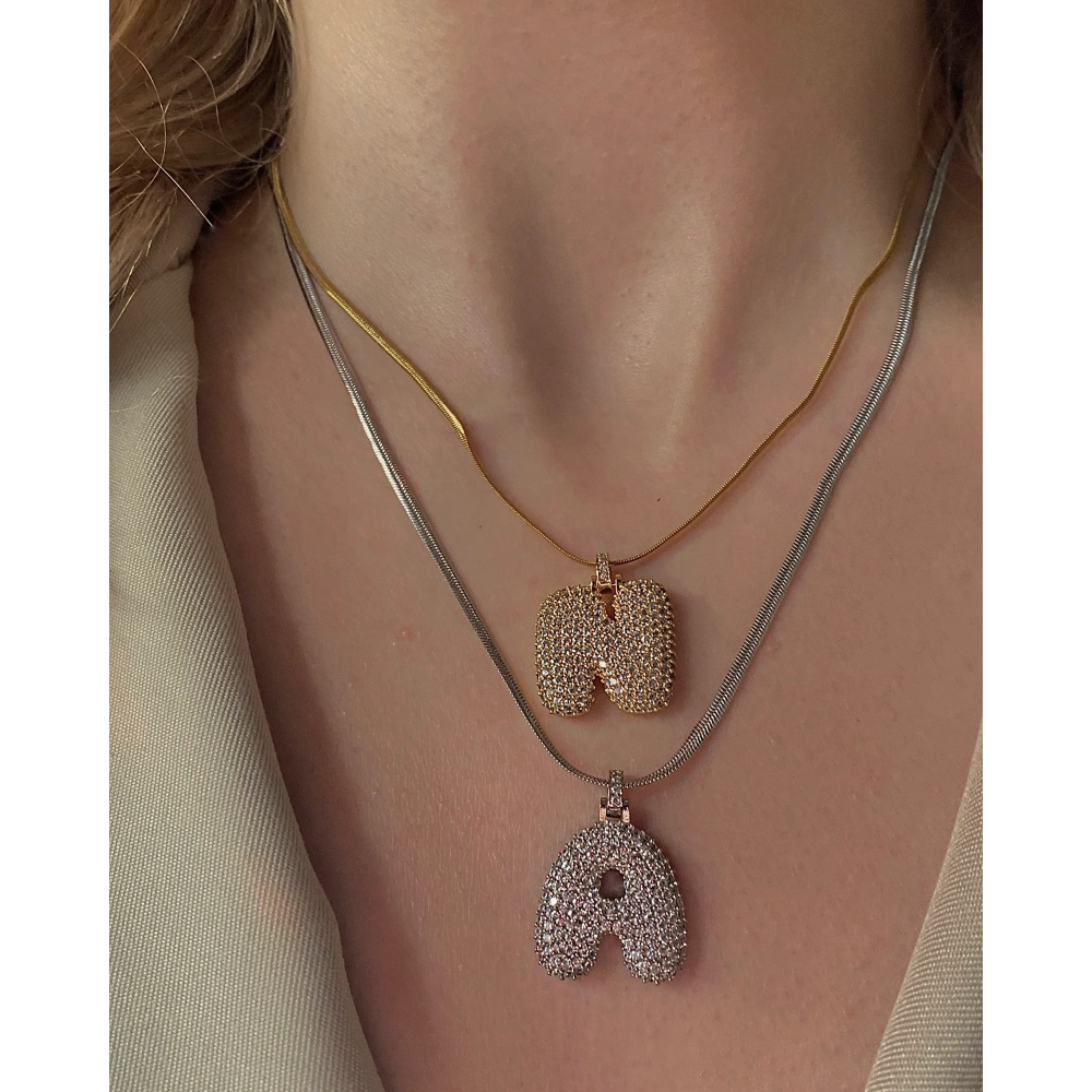 Taşlı Bouble Harf Kolye