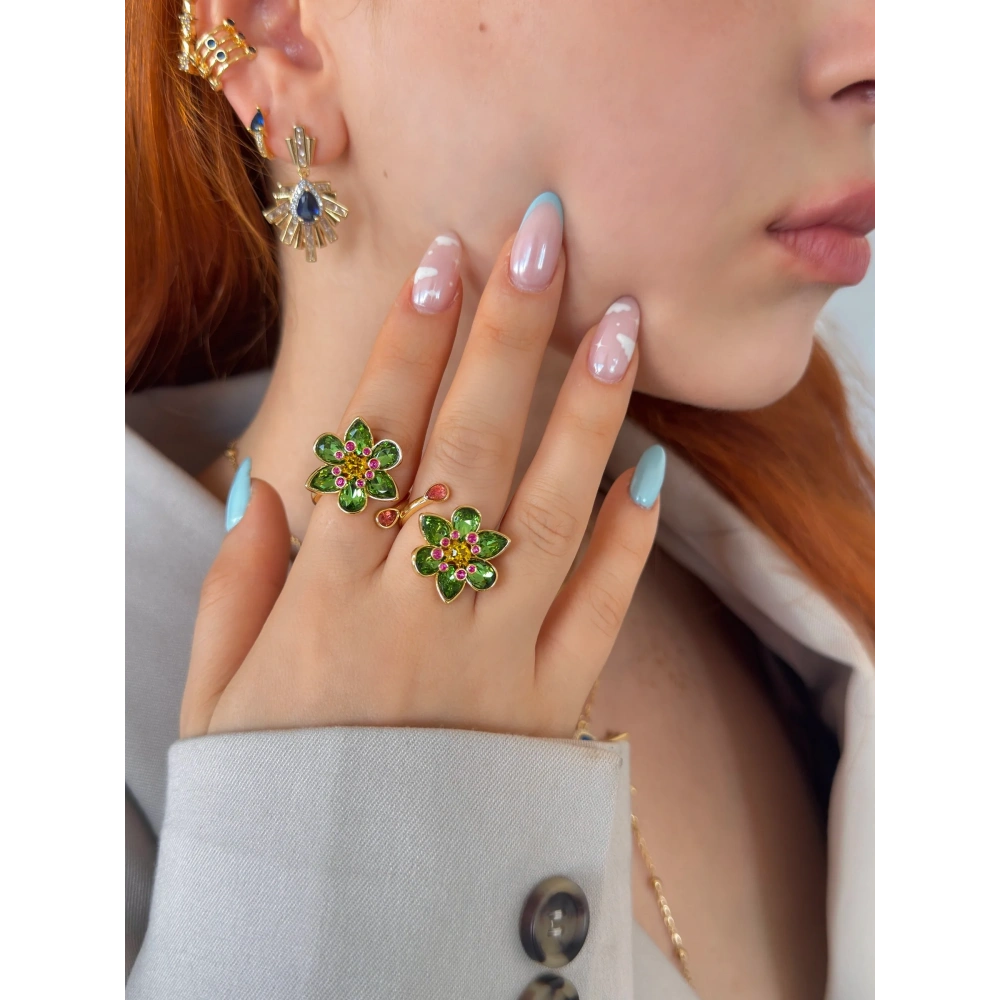 Taşlı Çiçek Yüzük