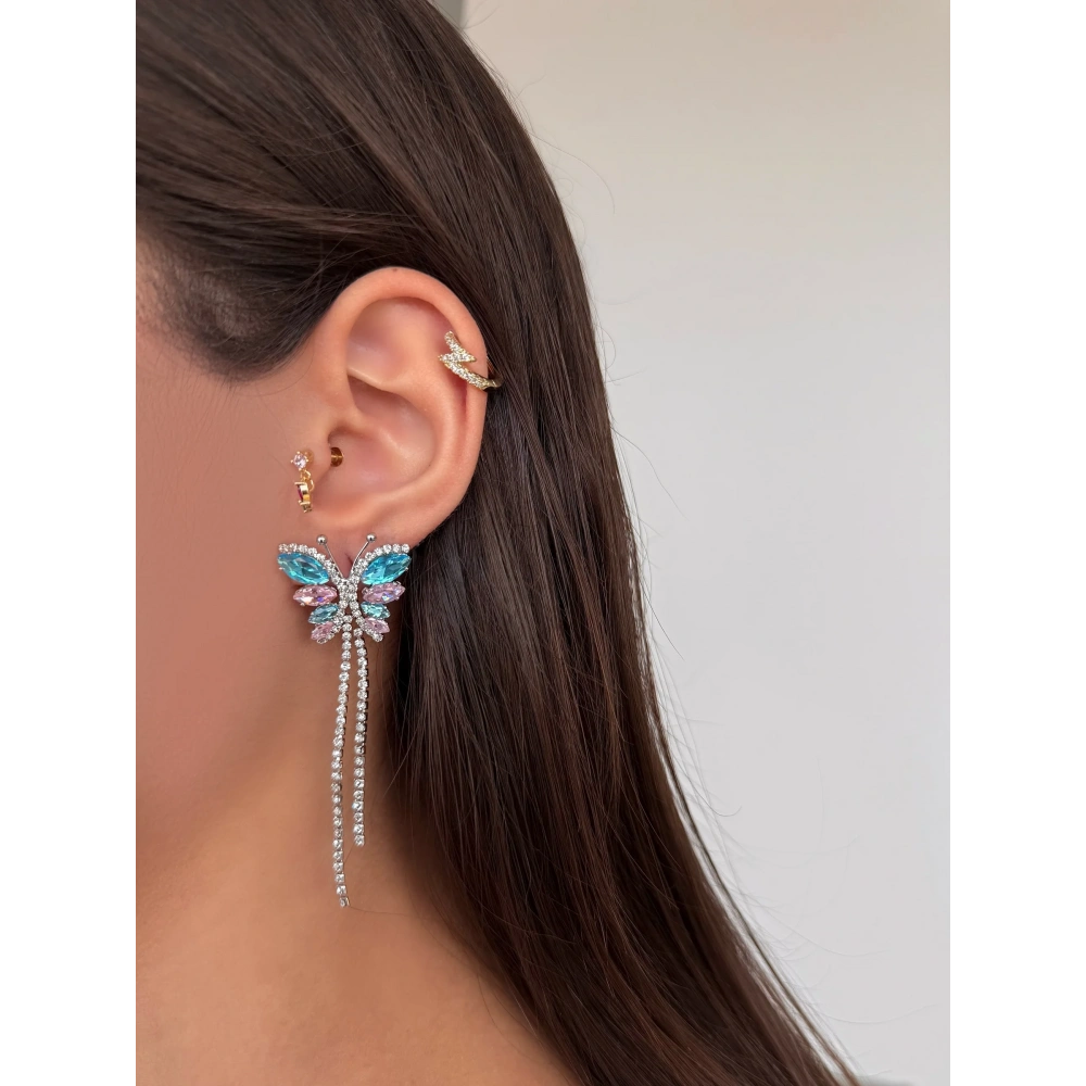 Taşlı Kelebek Detay Küpe