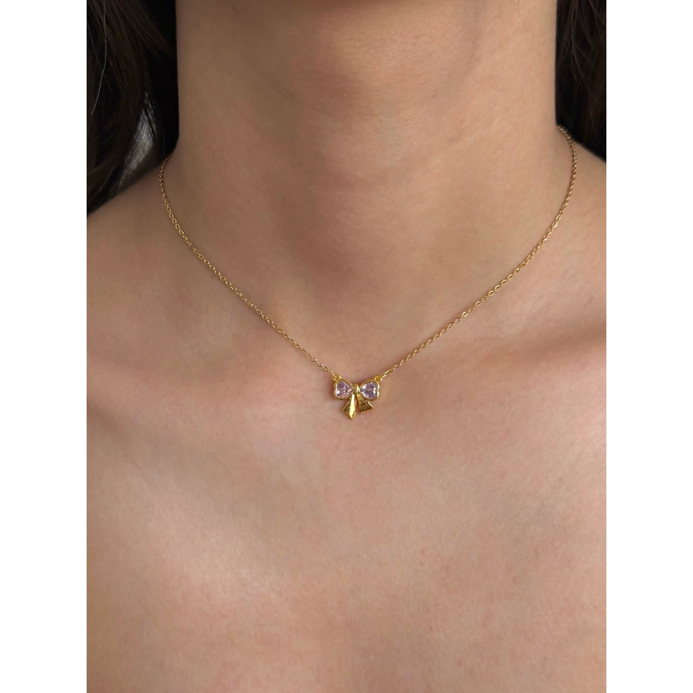 Taşlı Kurdela Detay Kolye