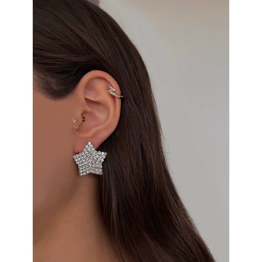 Taşlı Yıldız Detay Küpe