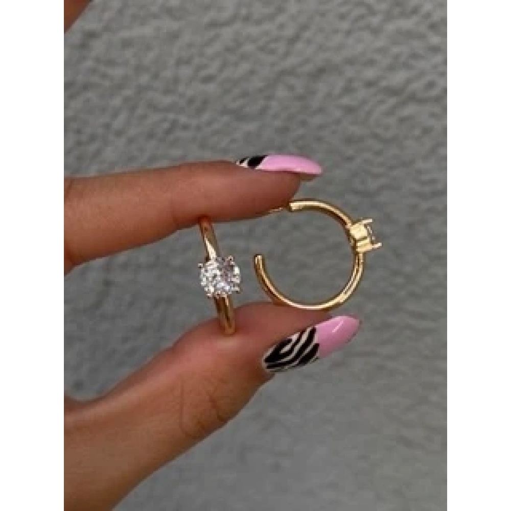 Tek Taş Detaylı Halka Küpe