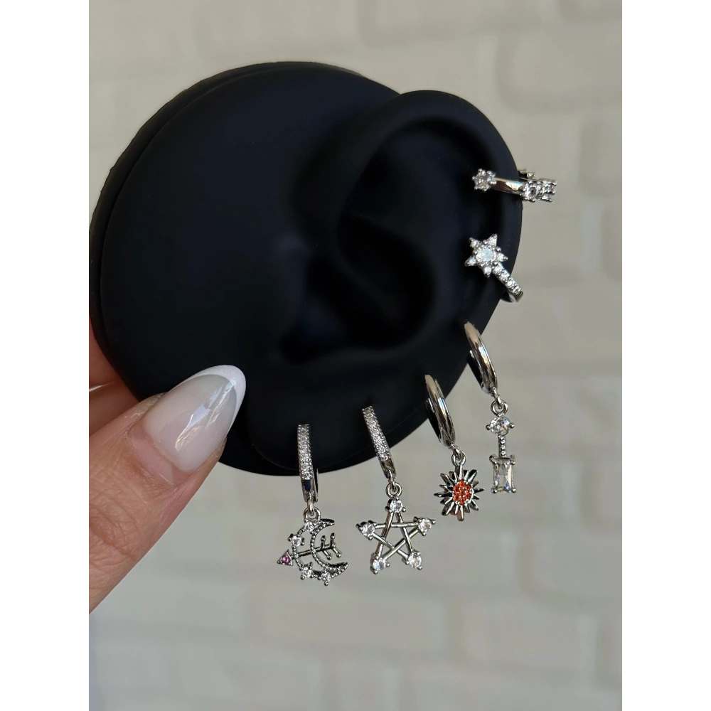 Turuncu Güneşli 6 Lı Küpe Seti