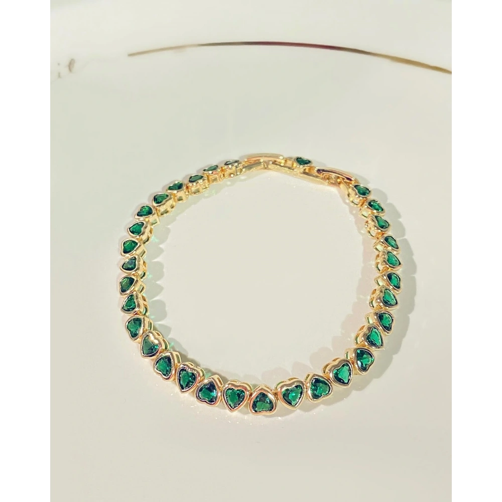 Vip Gold Yeşil Çift Yön Kalpli Bileklik