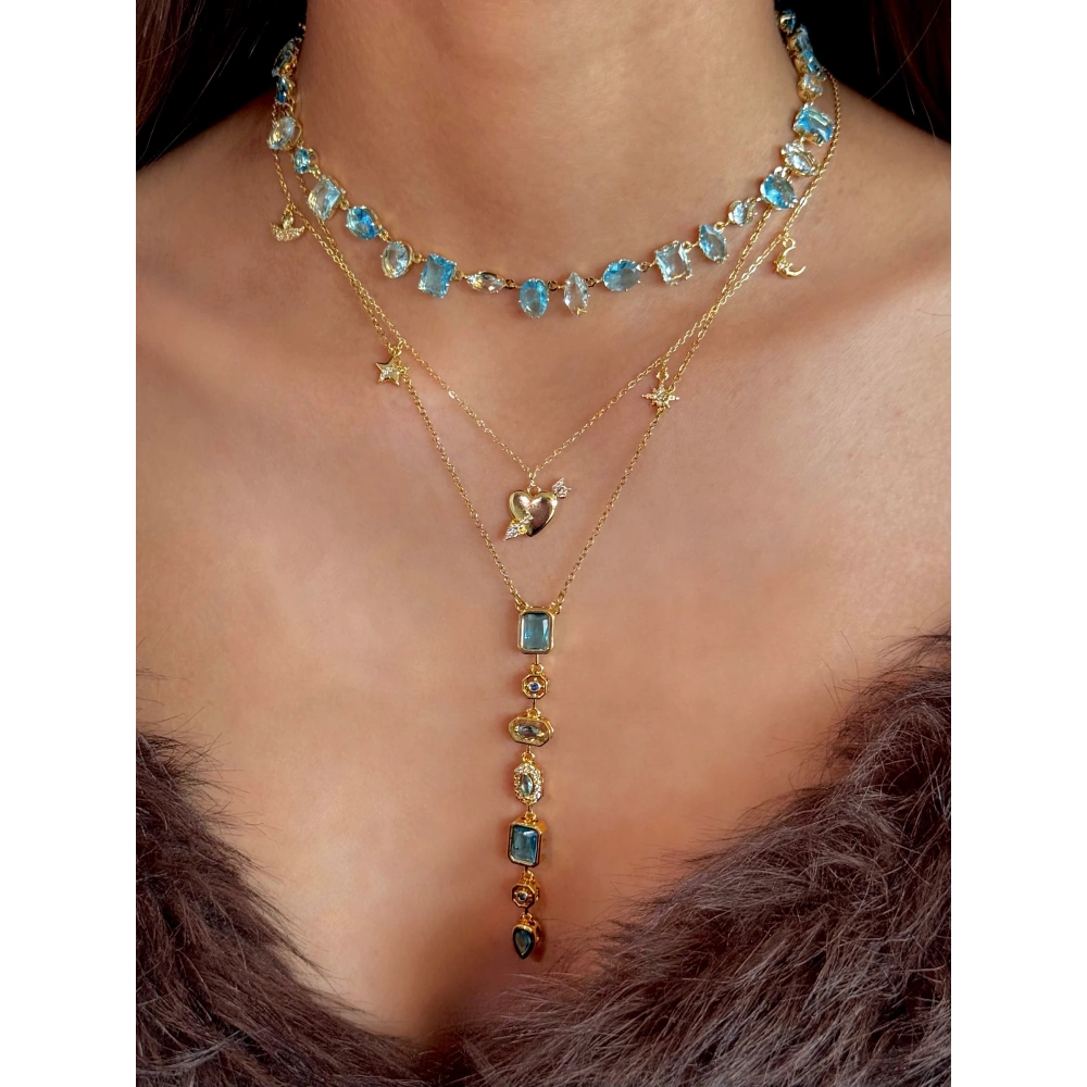 Vip Mavi Kristal Taşlı Choker