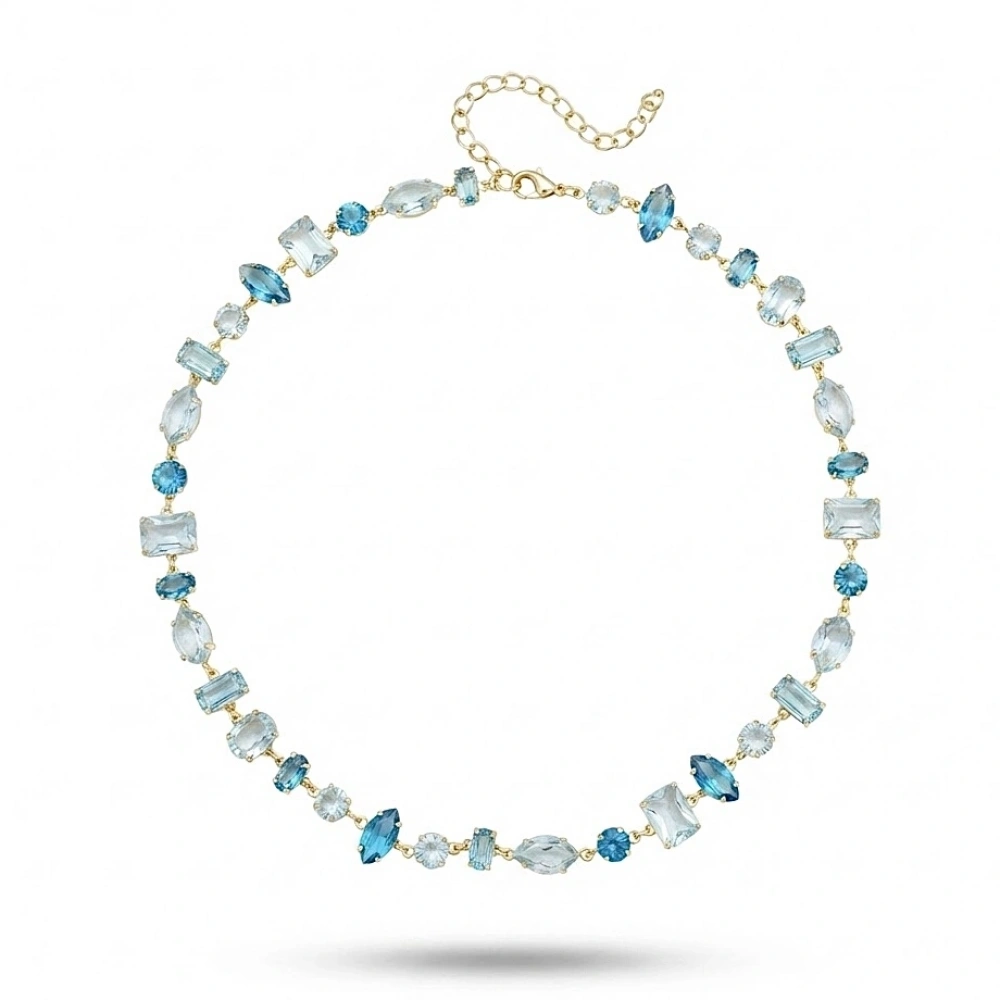 Vip Mavi Kristal Taşlı Choker