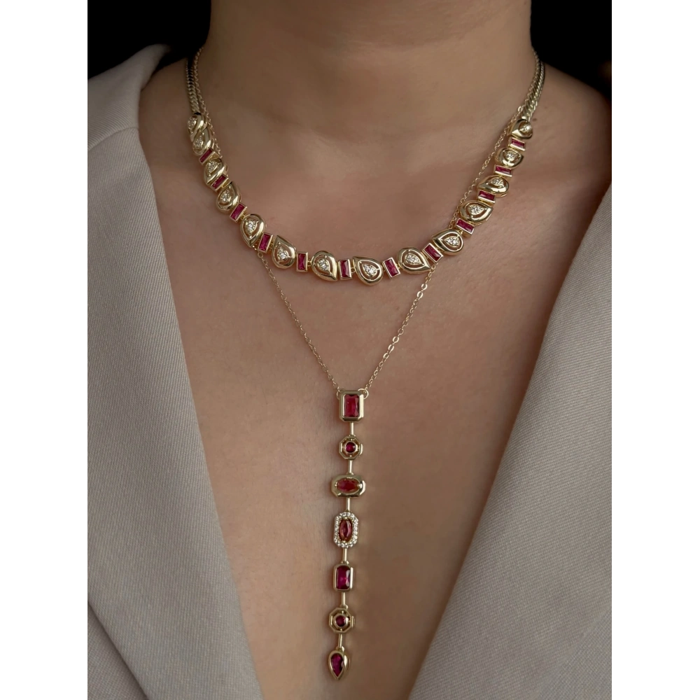 Vip Pembe Baget Taşlı Kolye