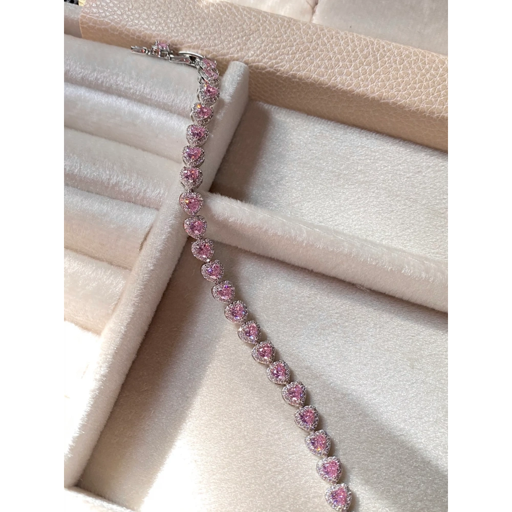 Vip Pembe Taşlı Kalp Bileklik