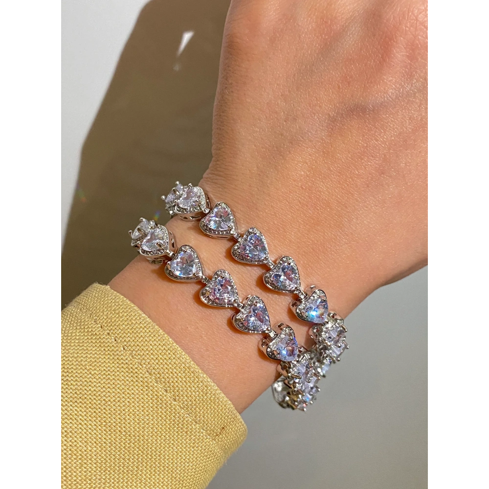 Vip Silver Taşlı Kalp Bileklik