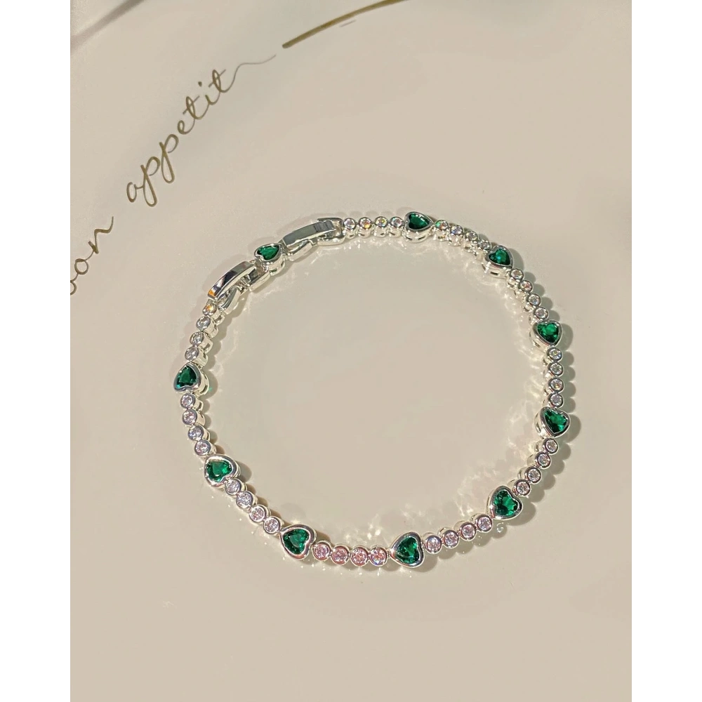 Vip Silver Yeşil Minimal Kalpli Bileklik