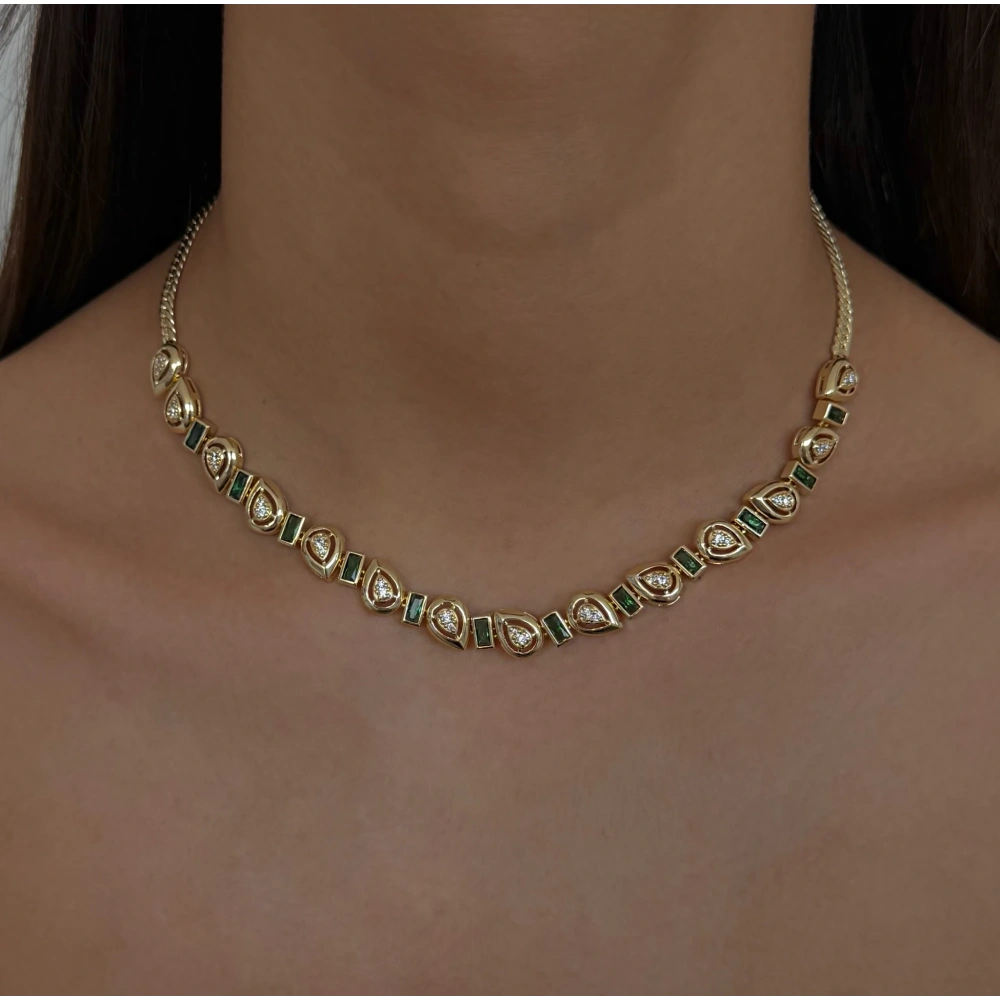 Vip Yeşil Baget Taşlı Tasarım Kolye