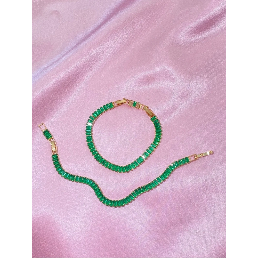 Yeşil Baget Taşlı Gold Bileklik