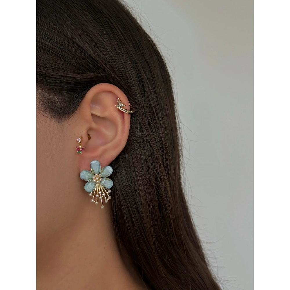 Yeşil Çiçek Detay Küpe