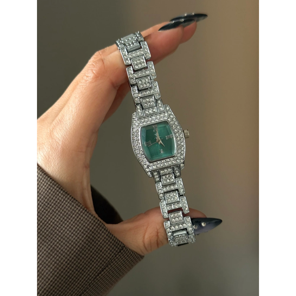 Yeşil Silver Taşlı Model Saat