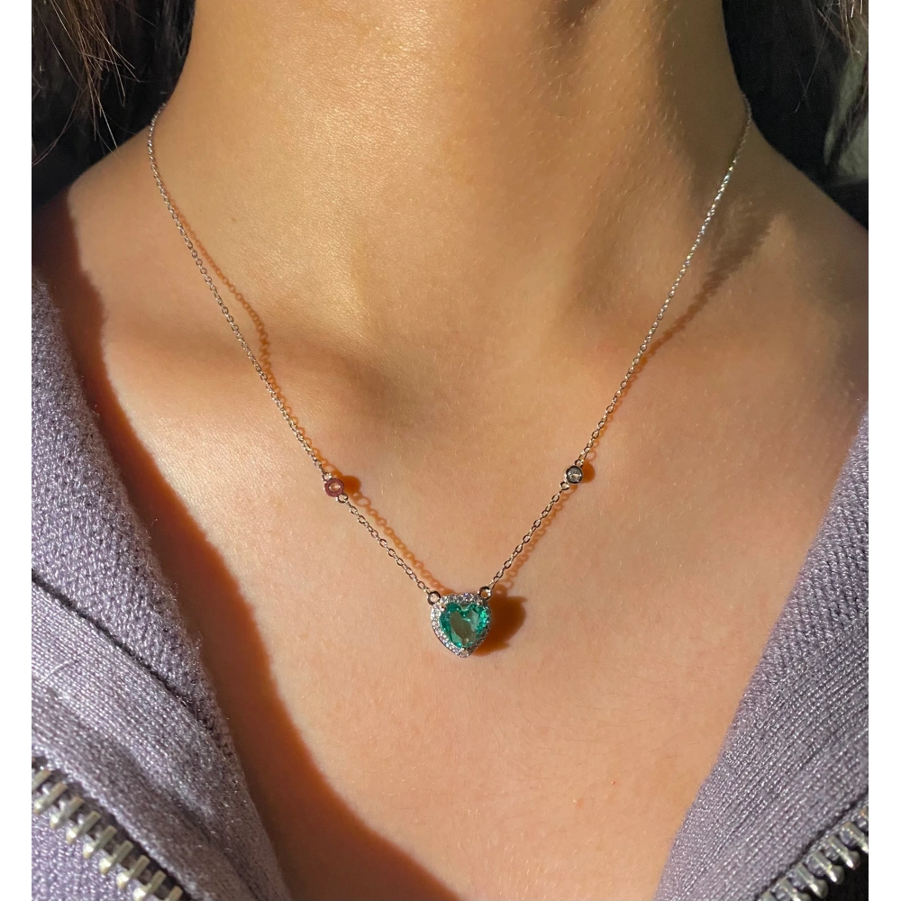 Yeşil Swarovski Kalp Kolye