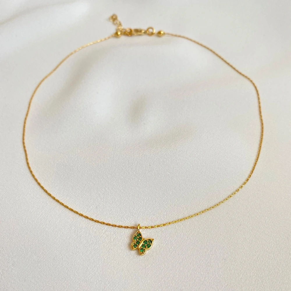 Yeşil Taşlı Kelebek Choker