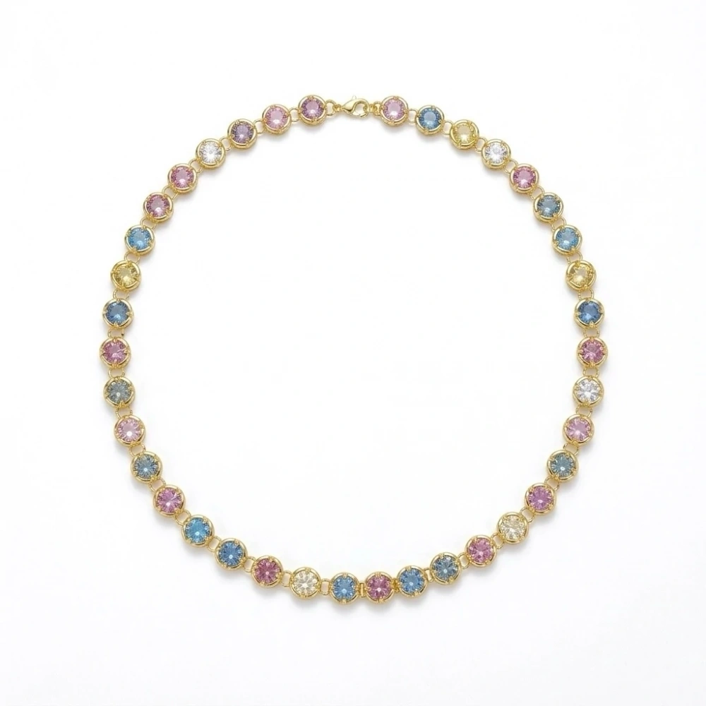 Yuvarlak Kristal Taşlı Kolye