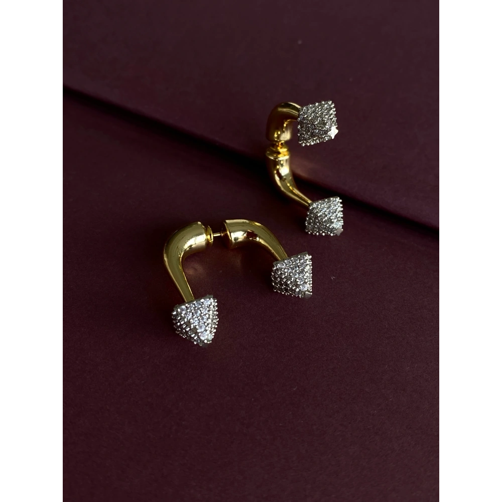 Zirkon Taşlı Çift Renk Küpe