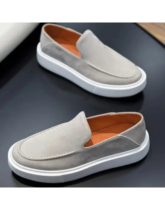 Gri Nubuk Deri Erkek Ayakkabı – EVA Taban