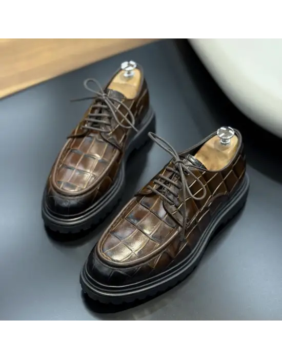 Kahve Kroko Bağlı Hakiki Deri Ayakkabı – Eva Taban