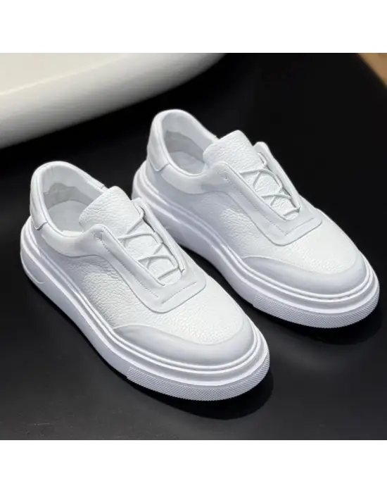 Beyaz Hakiki Deri Erkek Spor Ayakkabı – EVA Taban