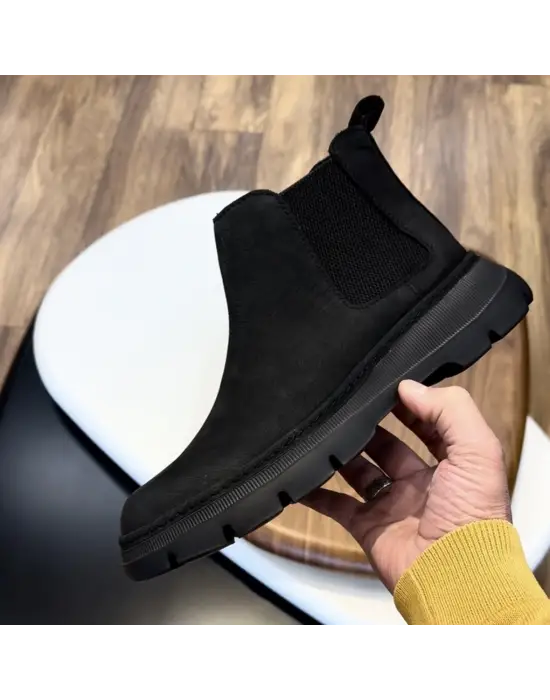 Siyah Nubuk Hakiki Deri EVA Taban Chelsea Bot