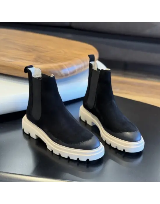 Siyah Süet Hakiki Deri Chelsea Bot