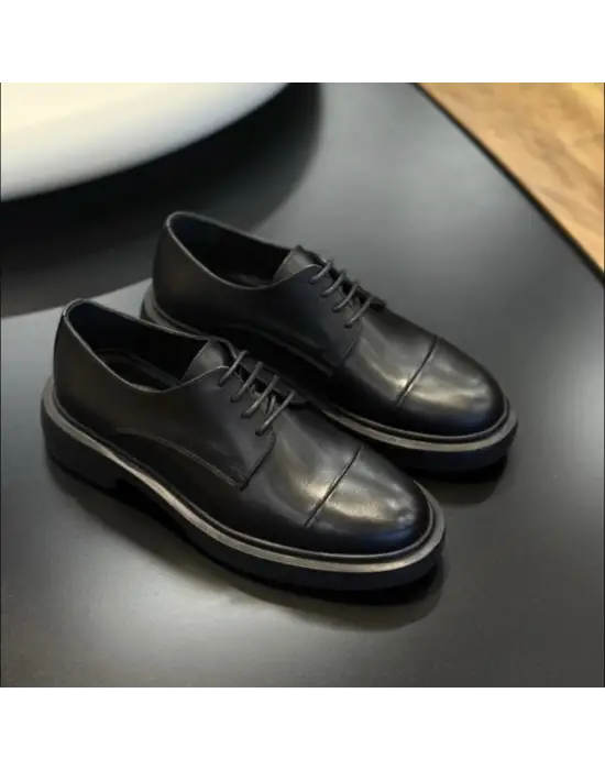 Siyah Hakiki Deri Erkek Ayakkabı – EVA Taban – Rahat & Şık