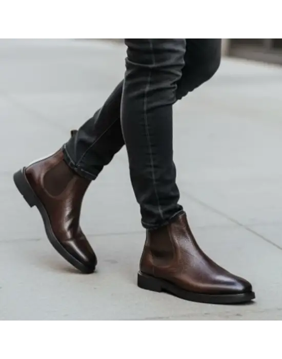 Erkek Kahverengi Deri Chelsea Bot – Premium Model