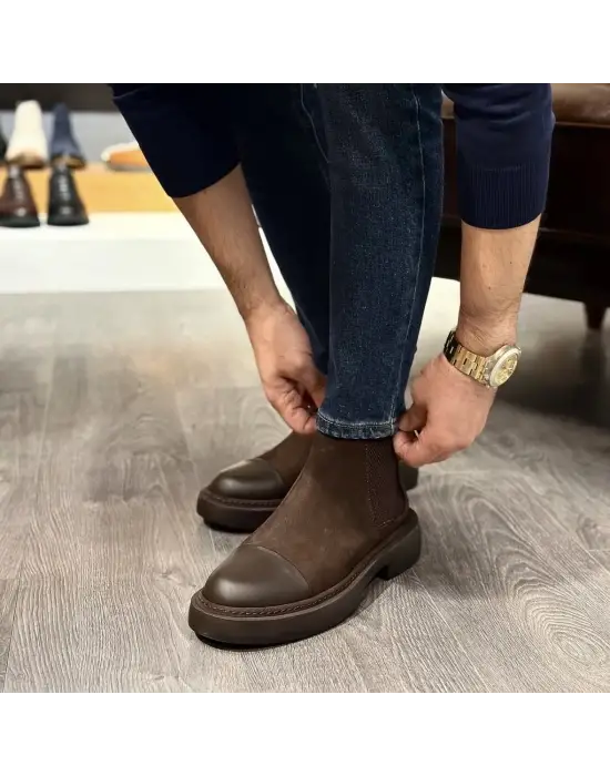 Kahverengi Deri & Nubuk Chelsea Erkek Bot – EVA Taban