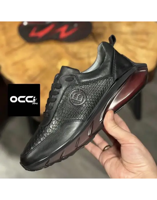 Occi Siyah Hakiki Deri Kroko Desen