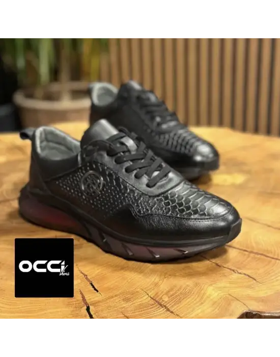 Occi Siyah Hakiki Deri Kroko Desen