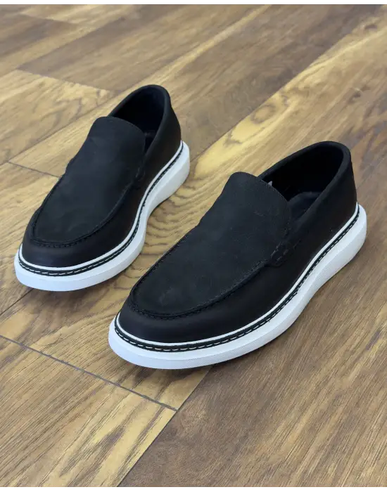 Siyah nubuk hakiki deri loafer 1144