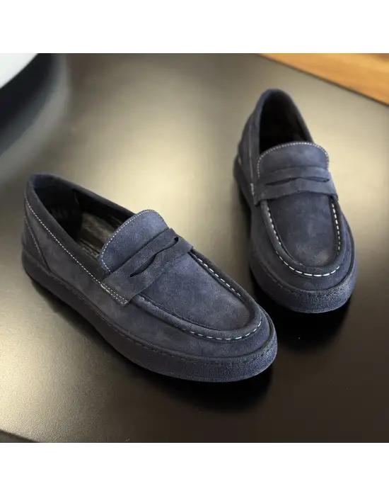 Erkek Lacivert Süet Loafer – Günlük Şık Model