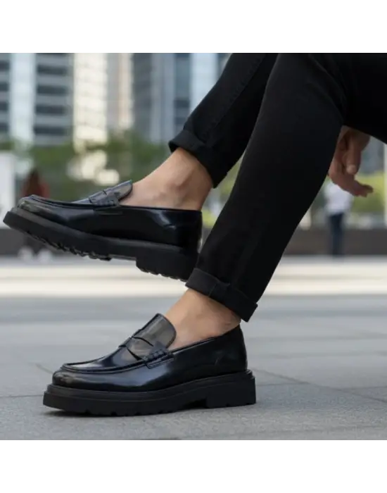 Erkek Siyah Açma Deri Hakiki Deri Loafer – EVA Taban – Nero Model