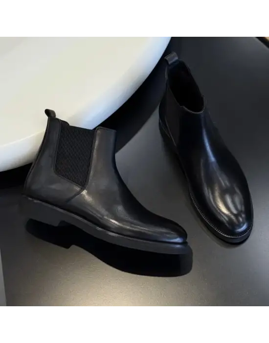 Erkek Siyah Deri Chelsea Bot – Premium Şık Model