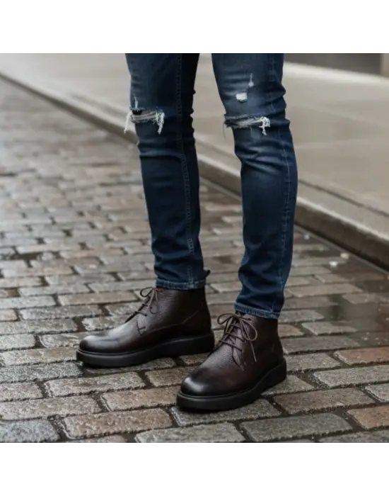 Kahverengi Hakiki Deri Erkek Bot – EVA Hafif Taban