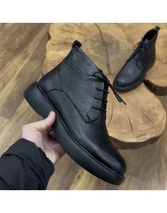 Siyah Hakiki Deri Erkek Bot – EVA Hafif Taban