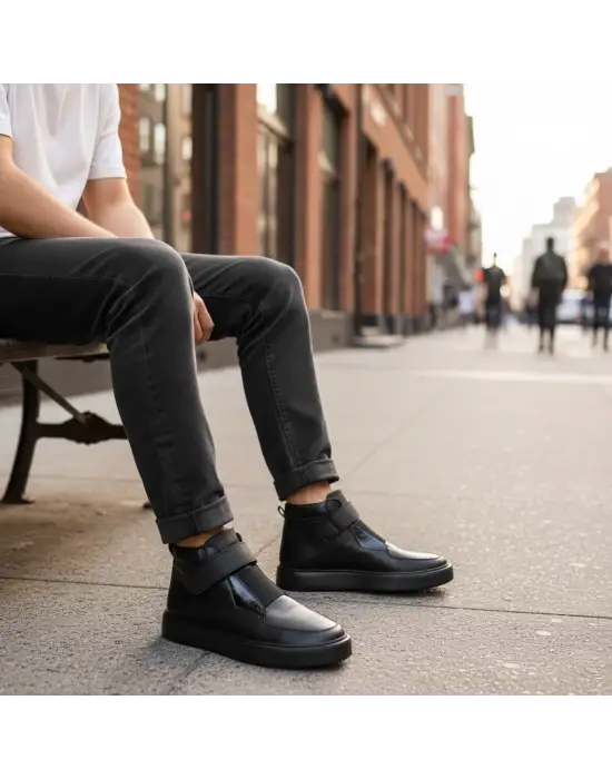 Siyah Hakiki Deri Eva Taban Bot