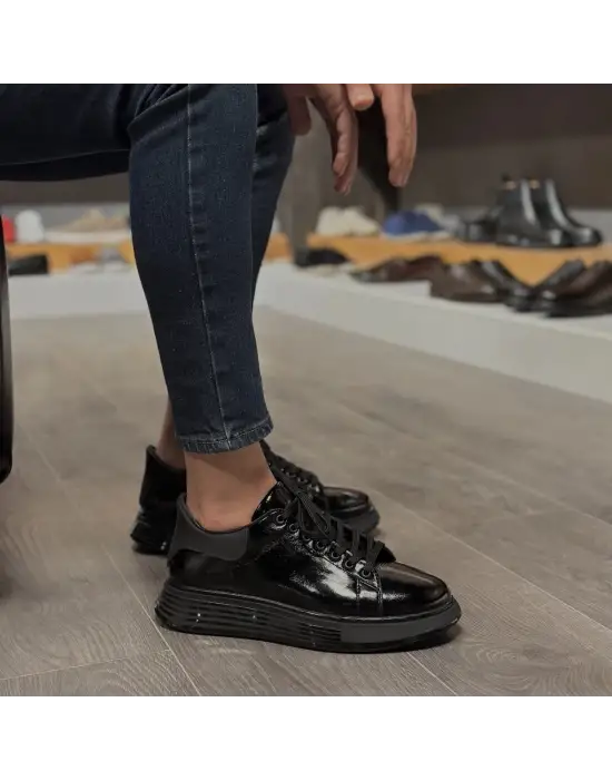 Siyah Rugan Hakiki Deri Erkek Spor Ayakkabı