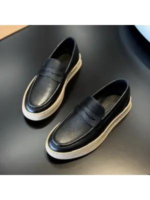 Siyah hakiki deri erkek loafer