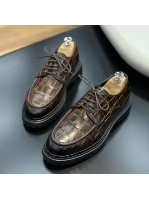 Kahve Kroko Bağlı Hakiki Deri Ayakkabı – Eva Taban